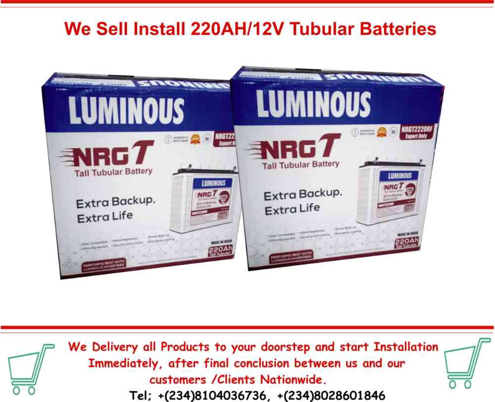 We Sell Install and Deliver 220AHAnd12V Luminous Wet Cell Batteries